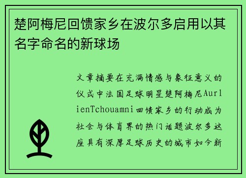 楚阿梅尼回馈家乡在波尔多启用以其名字命名的新球场